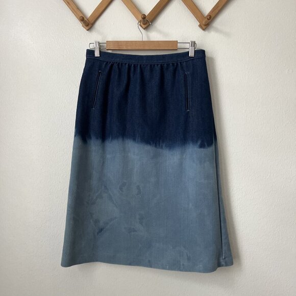 Vtg 70s Russ ombre denim skirt ILGWU a line knee length modest fits 30" waist - Picture 2 of 7